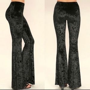 Black Stretchy Crushed Velvet Flared Pants